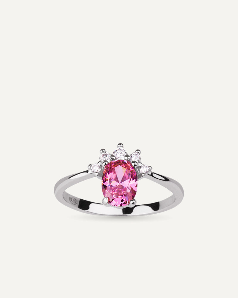 Anillo sunrise con piedra color rosa