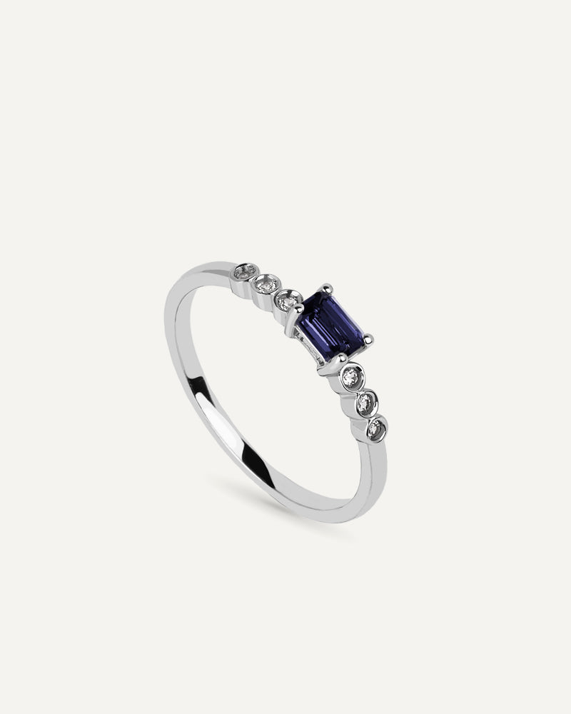 ANILLO TOPACIO IOLITA TALLA OCTOGONAL Y TOPACIOS BLANCOS