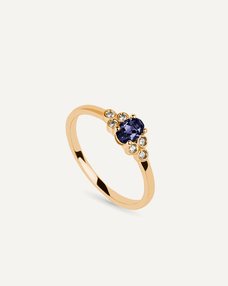 ANILLO TOPACIO IOLITA TALLA OVAL Y TOPACIOS BLANCOS