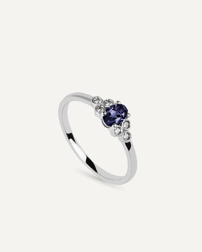 ANILLO TOPACIO IOLITA TALLA OVAL Y TOPACIOS BLANCOS