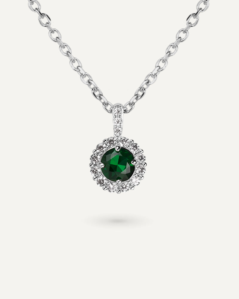Collar BRILLIANT CUT en plata de ley y circonitas Excellence star cut y piedra color verde esmeralda