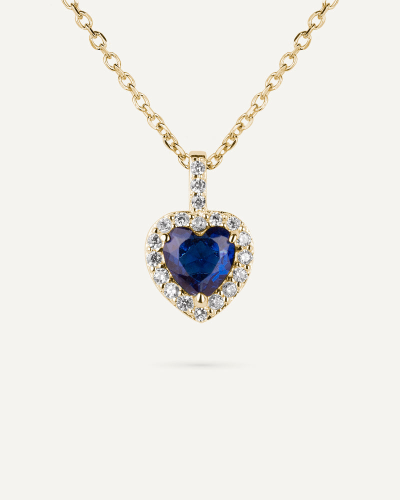 Collar corazón BRILLIANT CUT en plata de ley y circonitas Excellence star cut y piedra azul