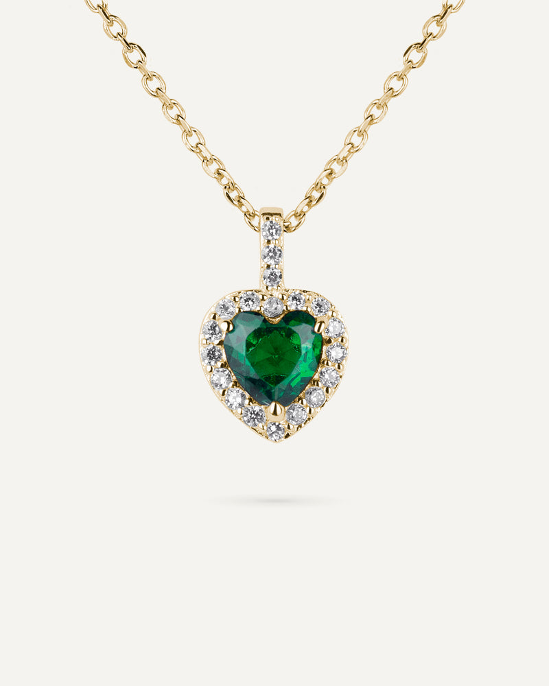Collar corazón BRILLIANT CUT en plata de ley y circonitas Excellence star cut y piedra verde