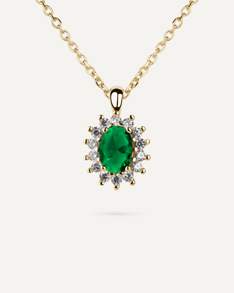 Collar BRILLIANT CUT en plata de ley y circonitas Excellence star cut y piedra verde