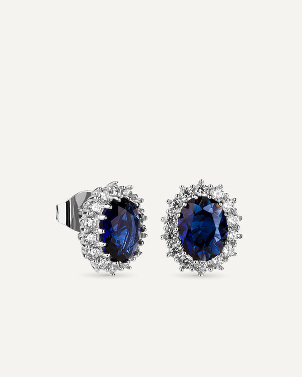 Pendientes BRILLIANT CUT en plata de ley con piedra azul central y circonitas Excellence star cut.