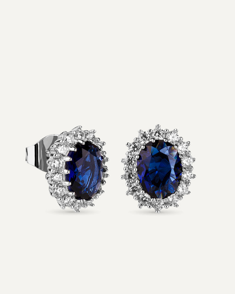 Pendientes BRILLIANT CUT en plata de ley con piedra azul central y circonitas Excellence star cut.