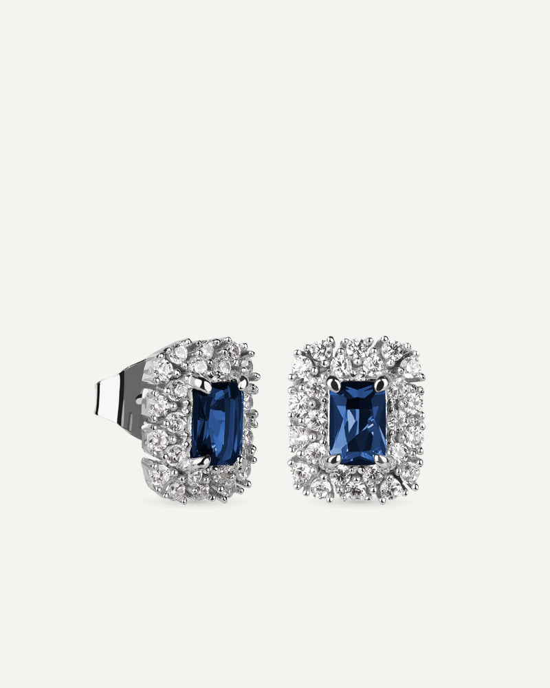 Pendientes BRILLIANT CUT en plata de ley y circonitas Excellence star cut en color azul