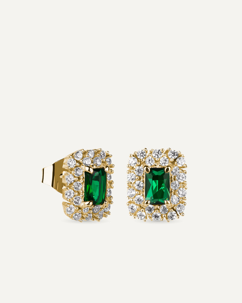 Pendientes BRILLIANT CUT en plata de ley y circonitas Excellence star cut en color verde esmeralda