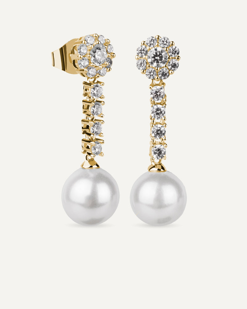 Pendientes BRILLIANT CUT en plata de ley con circonitas Excellence star cut y perla de concha