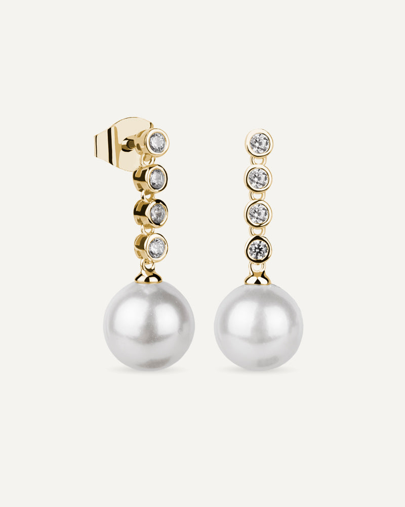 Pendientes BRILLIANT CUT en plata de ley con circonitas Excellence star cut y perla de concha