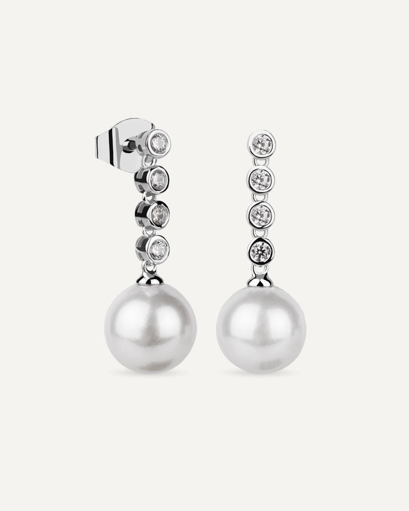 Pendientes BRILLIANT CUT en plata de ley con circonitas Excellence star cut y perla de concha