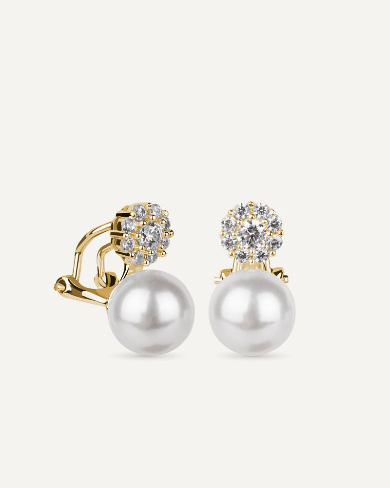 Pendientes BRILLIANT CUT en plata de ley con circonitas Excellence star cut y perla de concha