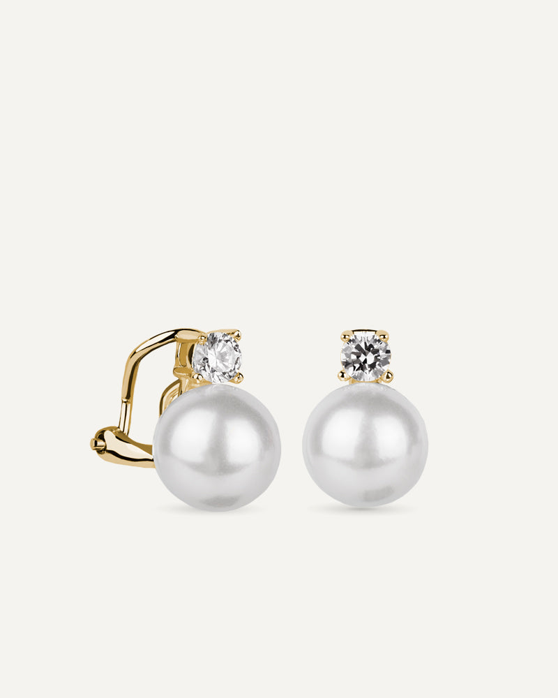 Pendientes BRILLIANT CUT en plata de ley con circonitas Excellence star cut y perla de concha