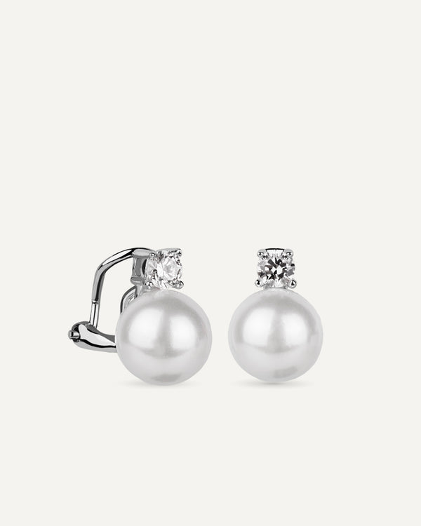 Pendientes BRILLIANT CUT en plata de ley con circonitas Excellence star cut y perla de concha