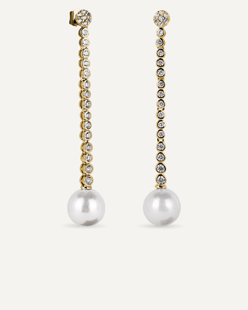 PENDIENTES BRILLIANT CUT en plata de ley con circonitas Excellence star cut y perla de concha