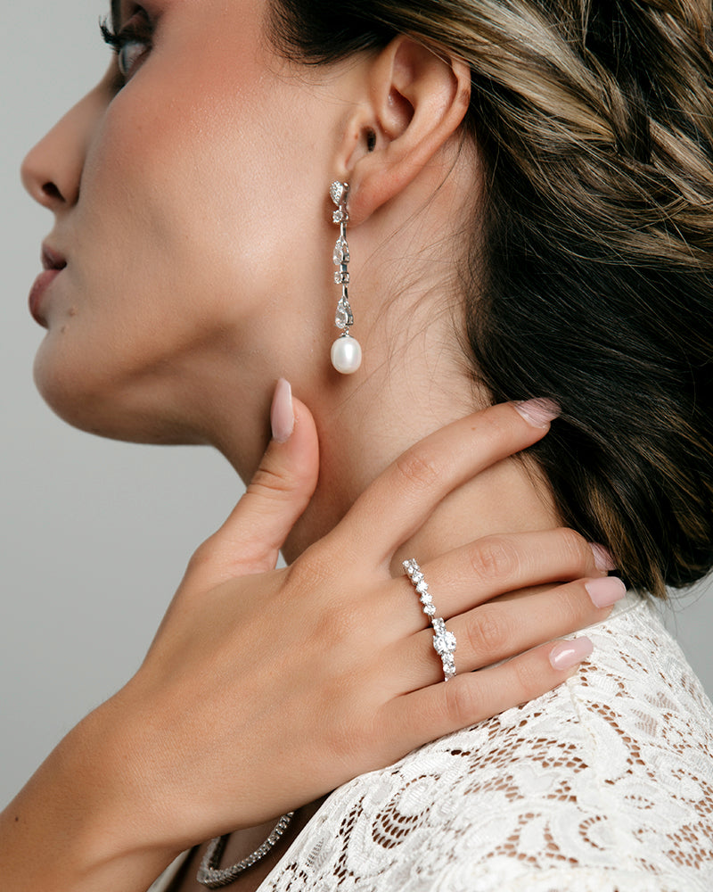 PENDIENTES BRILLIANT CUT en plata de ley con circonitas Excellence star cut y perla de concha