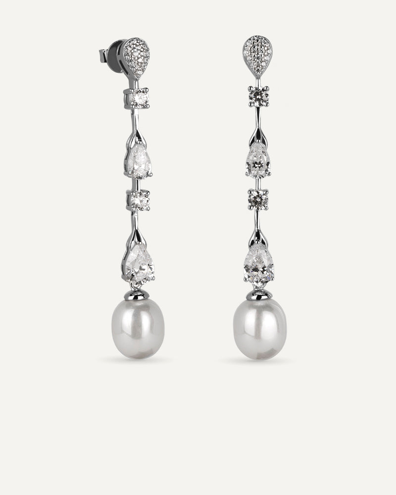 PENDIENTES BRILLIANT CUT en plata de ley con circonitas Excellence star cut y perla de concha