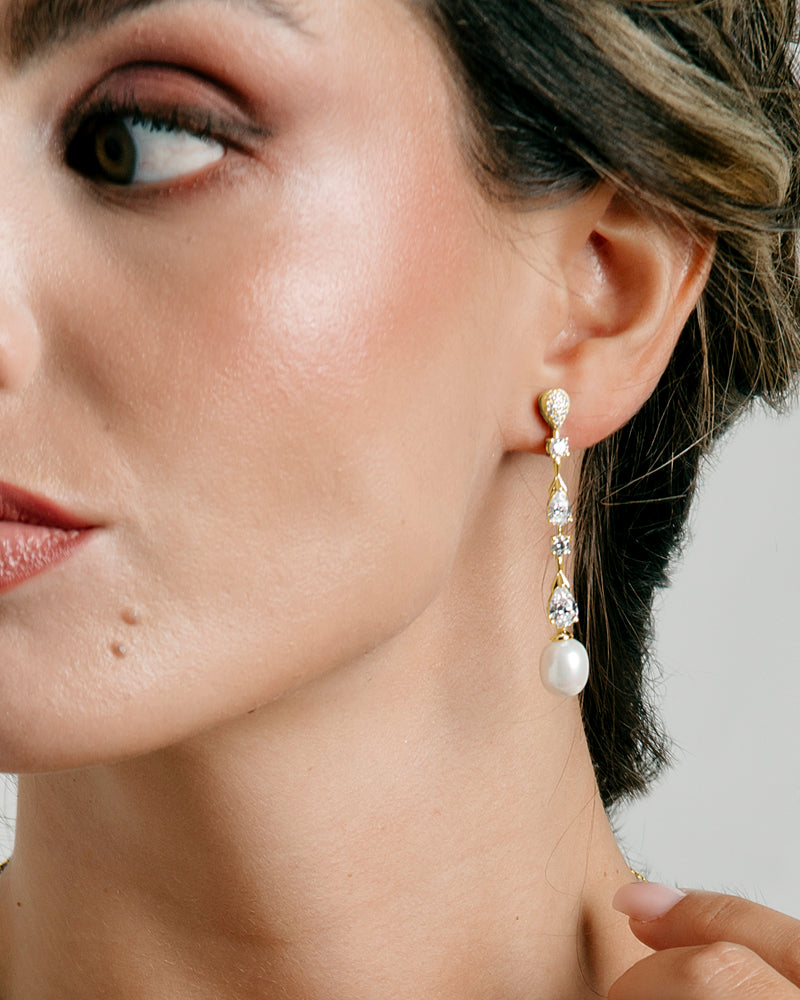 PENDIENTES BRILLIANT CUT en plata de ley con circonitas Excellence star cut y perla de concha