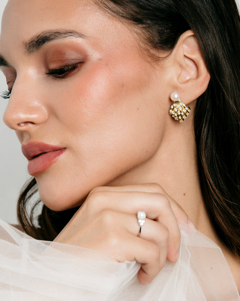PENDIENTES BRILLIANT CUT en plata de ley con circonitas Excellence star cut y perla de concha