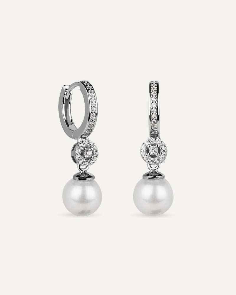 PENDIENTES BRILLIANT CUT en plata de ley con circonitas Excellence star cut y perla de concha