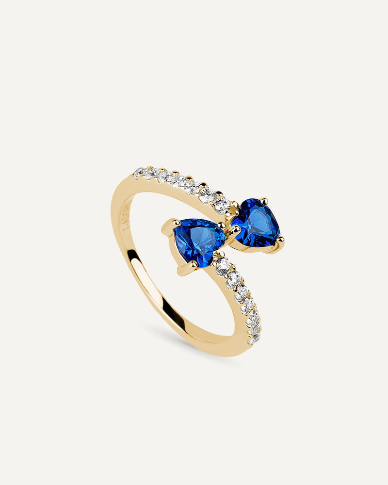 Anillo BRILLIANT CUT "Tu y Yo" en plata de ley y circonitas corazón azules Excellence star cut.
