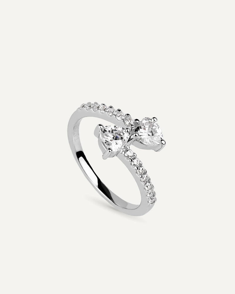 Anillo BRILLIANT CUT "Tu y Yo" en plata de ley y circonitas corazón Excellence star cut.