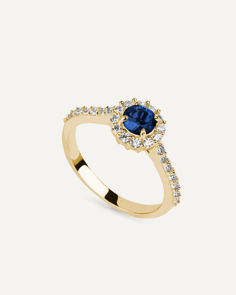 Anillo BRILLIANT CUT en plata de ley y circonitas Excellence star cut en color azul