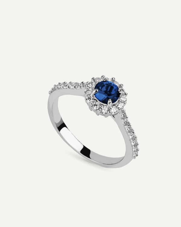 Anillo BRILLIANT CUT en plata de ley y circonitas Excellence star cut en color azul