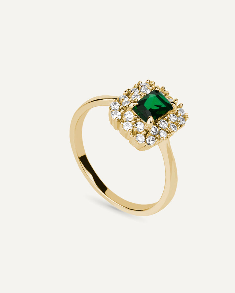 Anillo BRILLIANT CUT en plata de ley y circonitas Excellence star cut en color verde esmeralda