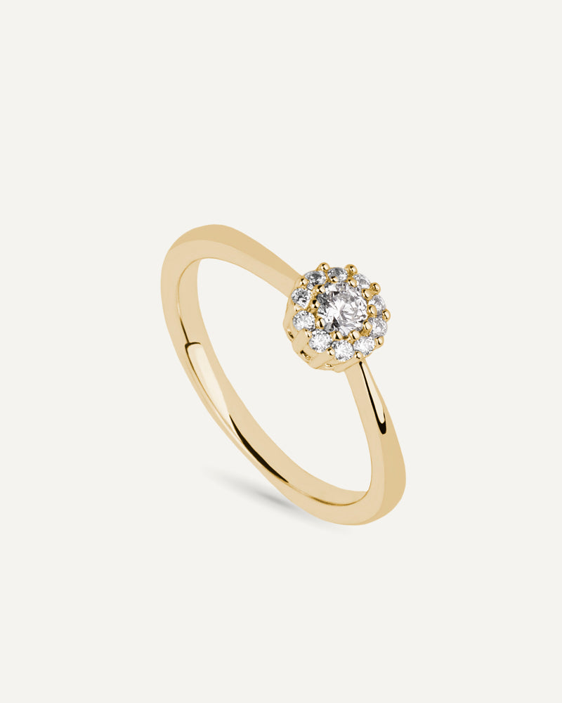 Anillo BRILLIANT CUT en plata de ley con circonitas Excellence star cut y perla de concha.