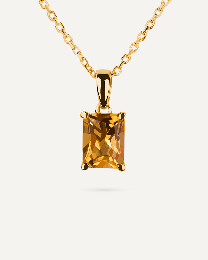 Collar Luxe en plata de ley con baño de oro y con cuarzo citrino en talla octogonal.