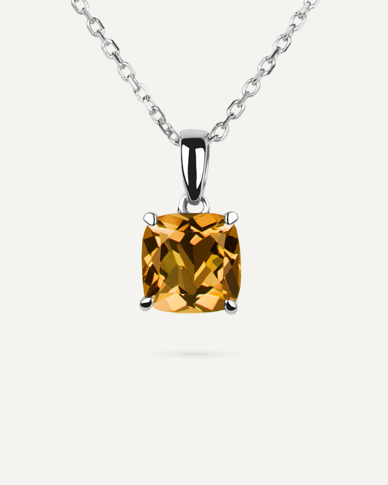 Collar Luxe en plata de ley con cuarzo citrino en talla cushion.