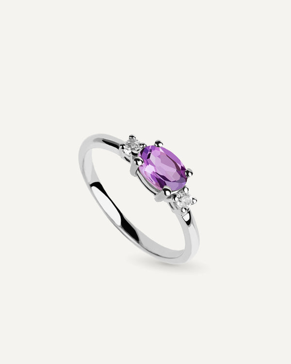 ANILLO CUARZO AMATISTA MORADA Y TOPACIOS BLANCOS