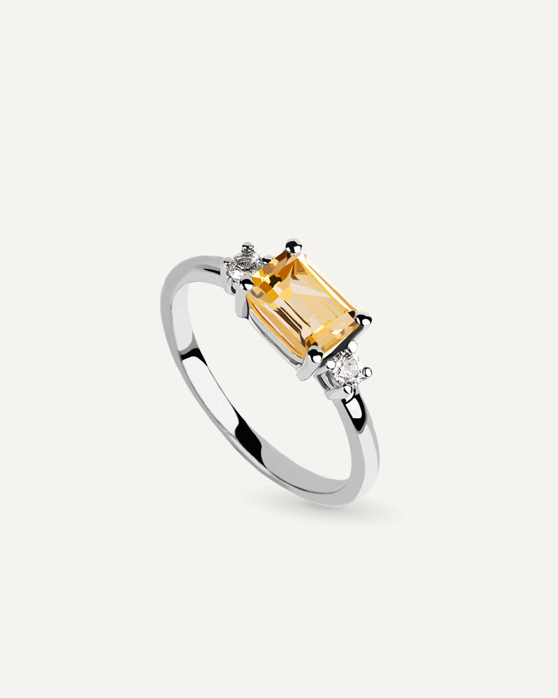 ANILLO CUARZO CITRINO Y TOPACIOS BLANCOS