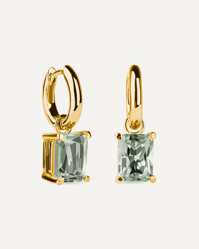 Pendientes Luxe en plata de ley con baño de oro y con amatista verde en talla octogonal.